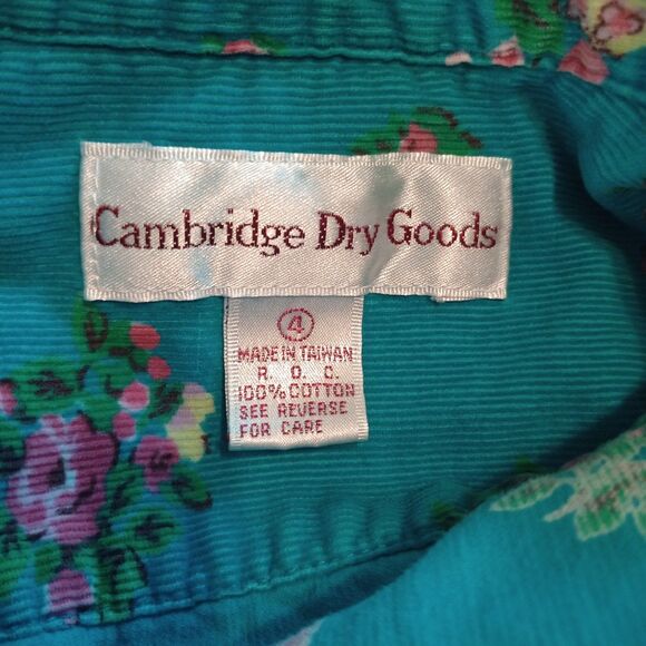 Vintage Cambridge Dry Goods Turquoise Floral Corduroy L/S Button Up. Sz. 4 Cotto - Picture 4 of 7